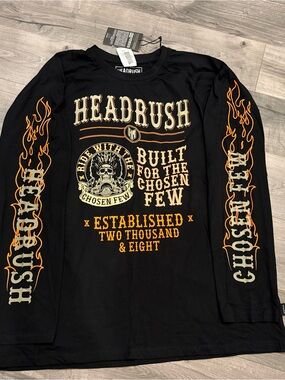 Headrush Black Long-Sleeve Graphic Tee with Orange Accents